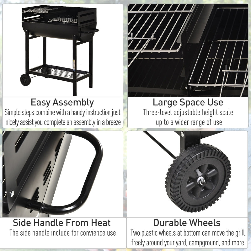 Outsunny Steel 2-Grill Charcoal BBQ W/ Wheels Black