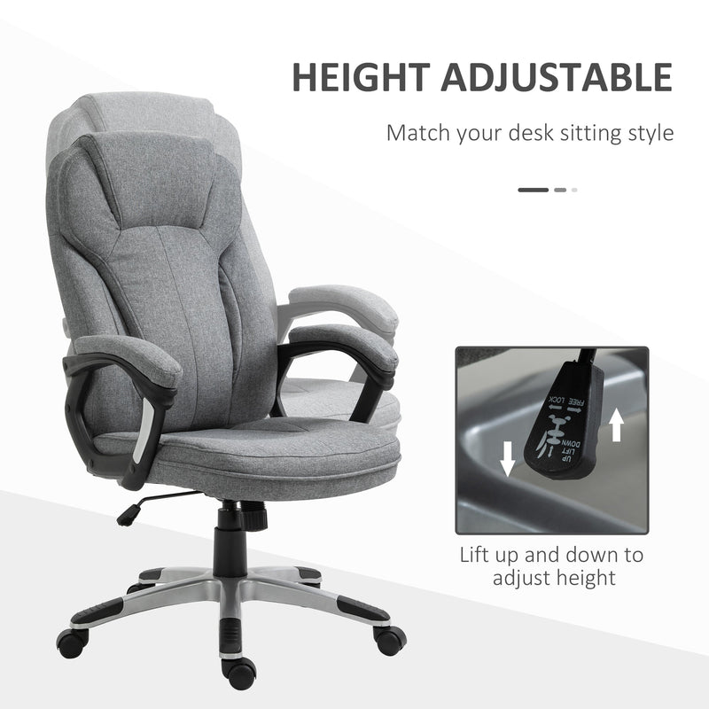 Vinsetto Linen Fabric Home Office Chair, Height Adjustable Computer Chair with Padded Armrests and Tilt Function, Grey