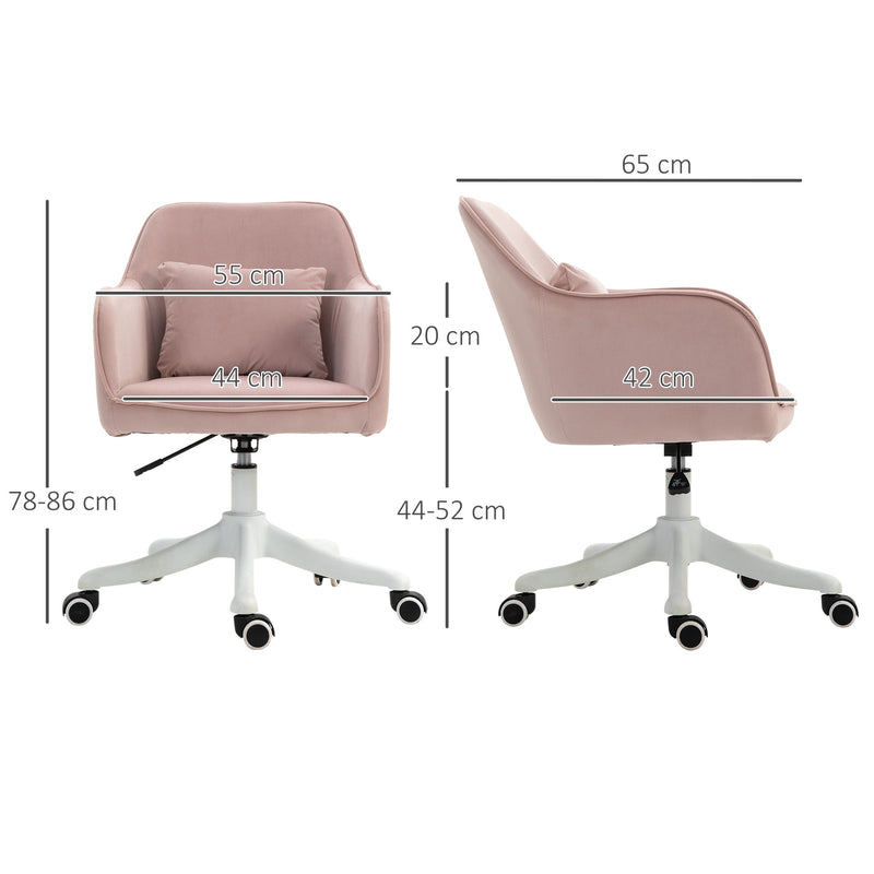 Vinsetto Velvet Style Office Chair with Rechargeable Electric Vibration Massage Lumbar Pillow, Wheels, Pink