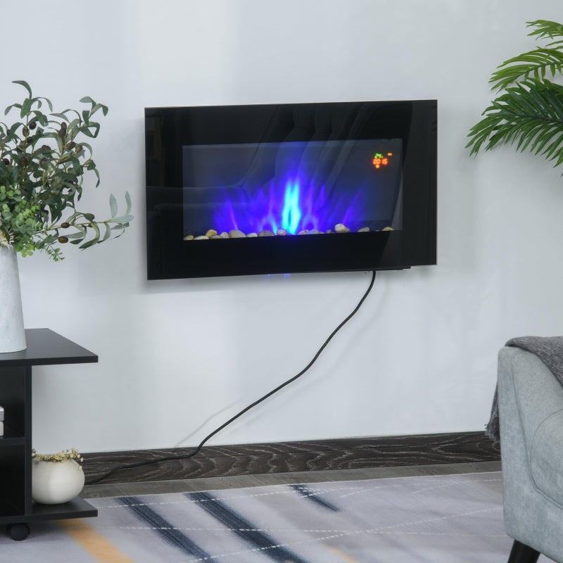 Wall Mounted Tempered Glass Electric Fireplace Heater-Black