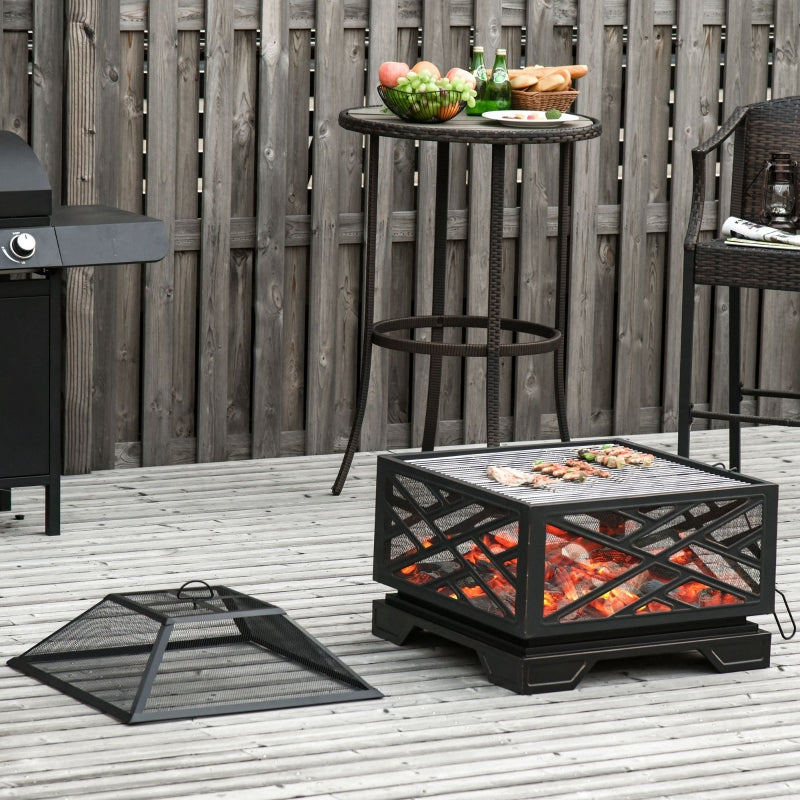 Metal Firepit Outdoor 2 In 1 Square Brazier