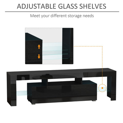 High Gloss Futuristic TV Stand, With LED Lights - Black