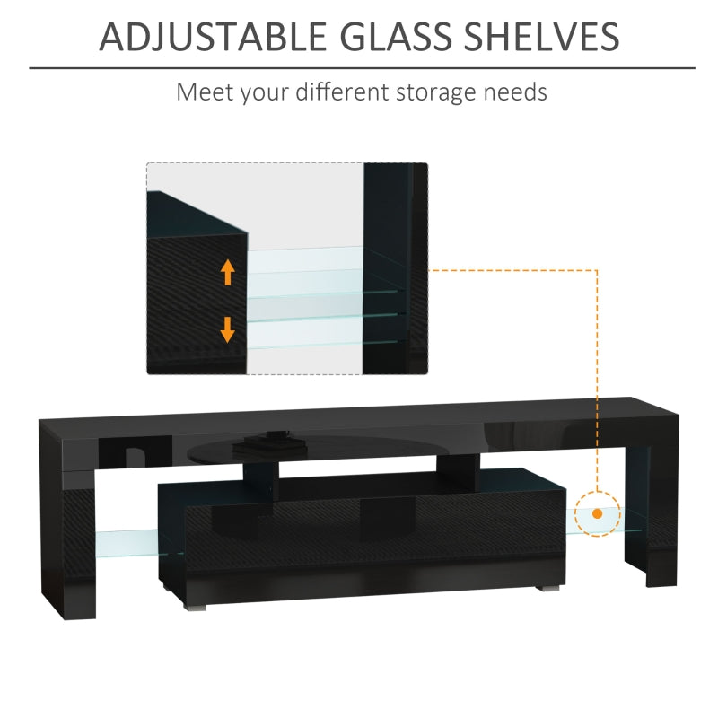 High Gloss Futuristic TV Stand, With LED Lights - Black