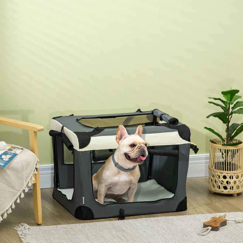 PawHut 70cm Pet Carrier, Foldable Dog Bag, Portable Cat Carrier, Pet Travel Bag with Cushion for Miniature and Small Dogs, Grey