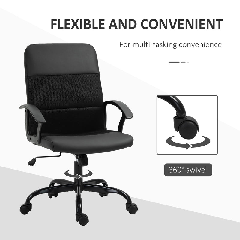 Vinsetto PVC Leather & Mesh Panel Blend Office Chair Swivel Seat w/ Padding Ergonomic Desk Adjustable Height Tilt 5 Wheels Stylish Black