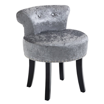 Dressing Table Stool With Rubber Wood Legs, Grey