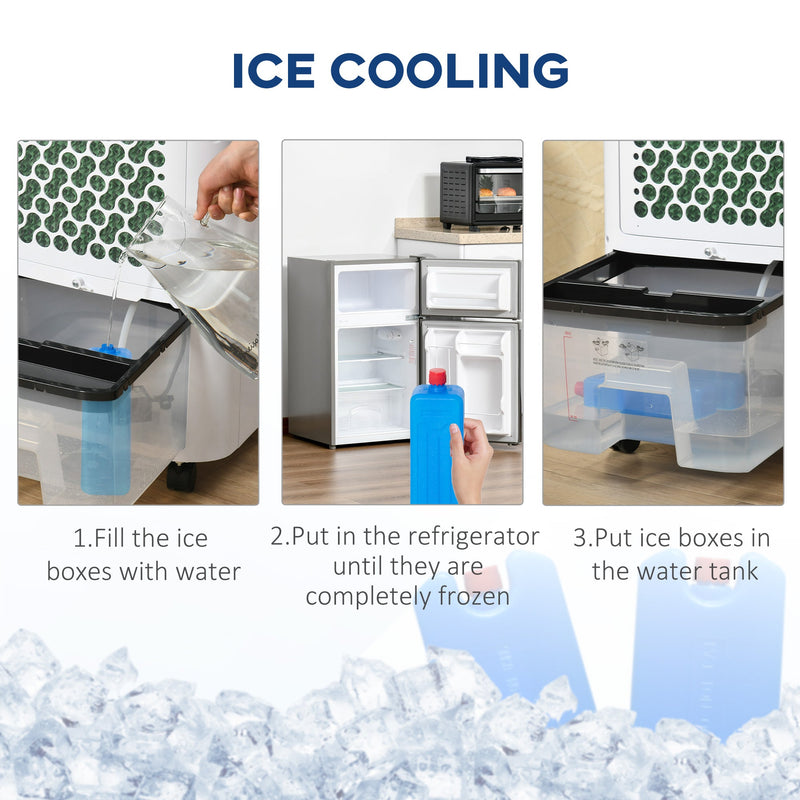 HOMCOM Portable Air Cooler, Evaporative Anion Ice Cooling Fan Water Conditioner Humidifier Unit w/3 Speed, Remote Controller, Timer for Home Bedroom