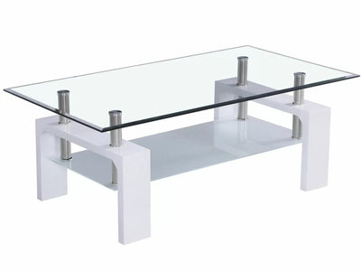 Mesa de centro rectangular de diseño moderno de 2 niveles en vidrio - 3 colores 