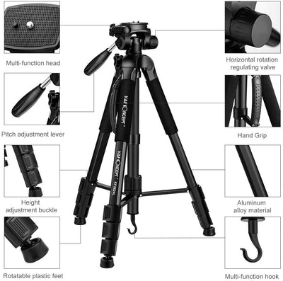 K&F Concept 70"/177cm Portable Tripod Outdoor Compact Aluminum Monopod with 3-Way Swivel Pan Tilt Head Cellphone Holder for Smartphone DSLR Camera