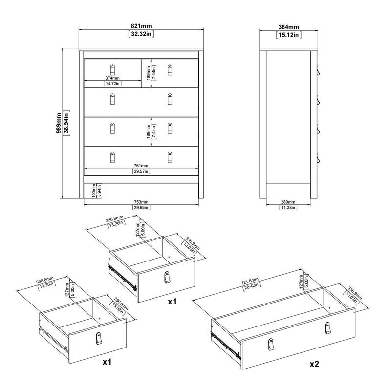 Barcelona Chest 3+2 drawers in White - White