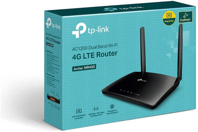 TP-Link Archer MR400 AC1200 Dual Band 4G Mobile Wi-Fi Router, SIM Slot Unlocked, No Configuration Required, Removable Wi-Fi Antennas, UK Plug , black