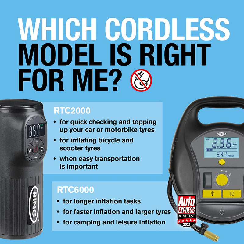 Ring Automotive RTC2000 Cordless Handheld Rechargeable Tyre Inflator