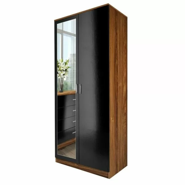 2 Door Wardrobe With Mirror With Large Cupboard Storage - 3 Colours