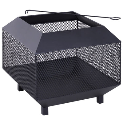 Metal Square Fire Pit Outdoor Mesh Firepit Brazier , Black