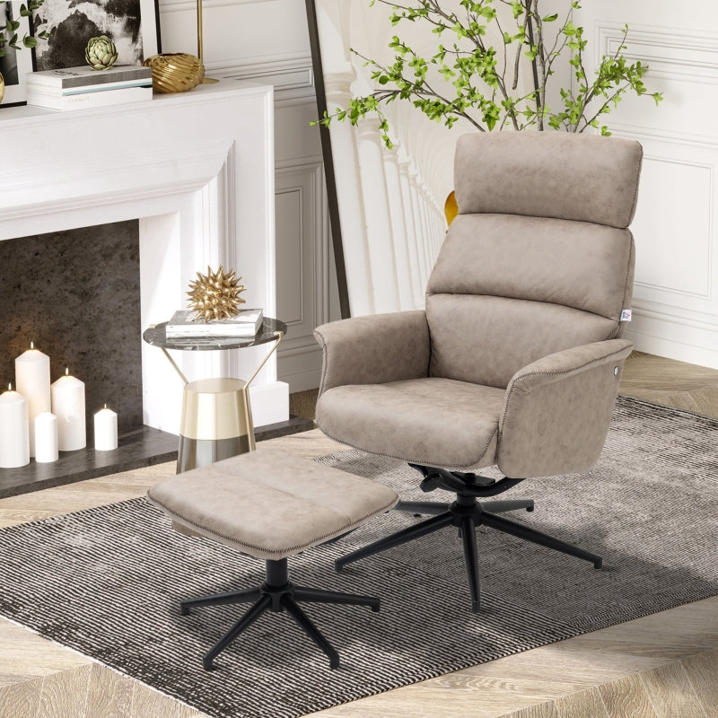 Swivel Recliner Chair And Footstool, Khaki