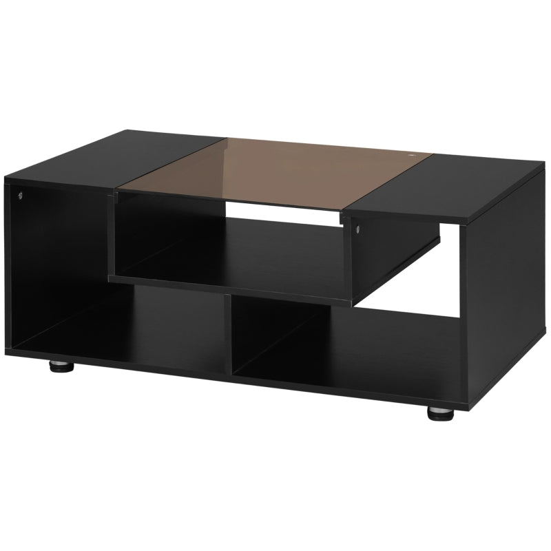 Modern Coffee Table With Tempered Glass Top, Black