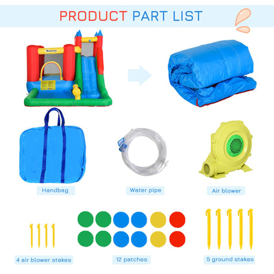 Outsunny Kids Inflatable Bouncy Castle Water Slide 6 in 1 Bounce House Jumping Castle Water Pool Gun Climbing Wall Basket for Summer Playland