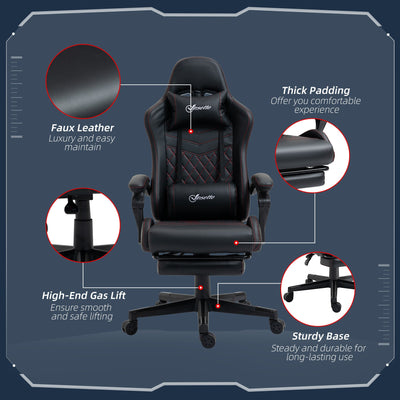 Vinsetto Racing Gaming Chair with Swivel Wheel, Footrest, PU Leather Recliner Gamer Desk for Home Office, Black