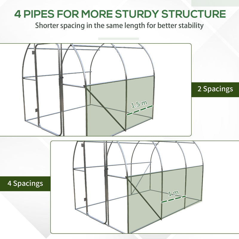 Outsunny Large Walk-In Greenhouse, Plant Gardening Tunnel Hot House with Metal Hinged Door, Galvanised Steel Frame & Mesh Windows (3 x 2M)