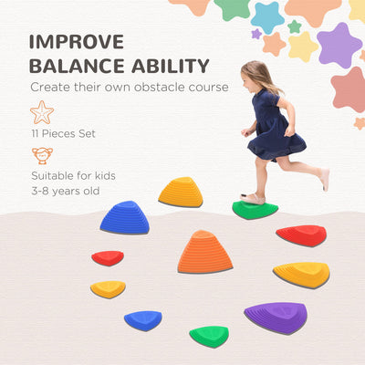 ZONEKIZ 11 PCs Stepping Stones Kids Balance River Stones Indoor Outdoor for 3-8 Ages Obstacle Course, Sensory Play, Stackable, Non-Slip