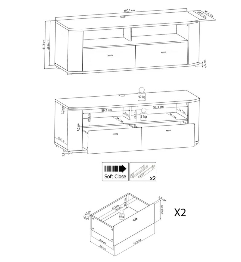 Delanes TV Cabinet 150cm