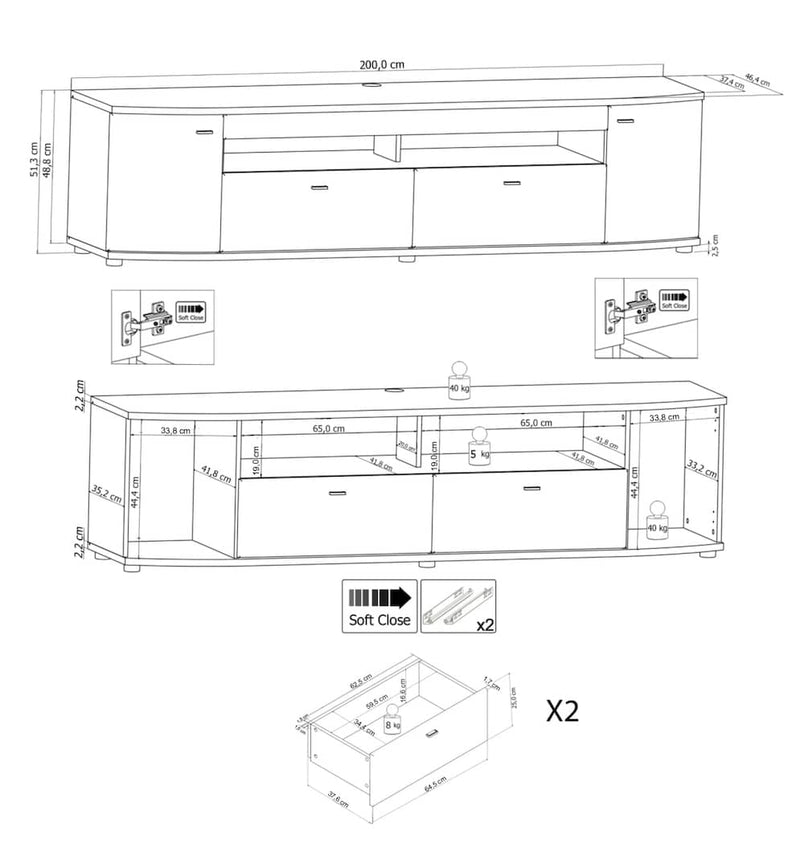 Delanes TV Cabinet 200cm