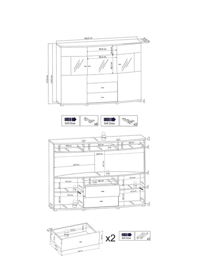 Delanes Sideboard Display Cabinet 160cm