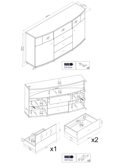 Delanes Sideboard Display Cabinet 160cm