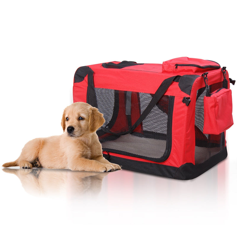 Pawhut Pet Carrier Portable Cat Carrier Folding Dog Bag w/ PVC Oxford Cloth for Small and Miniature Dogs, 60 x 42 x 42 cm, Red