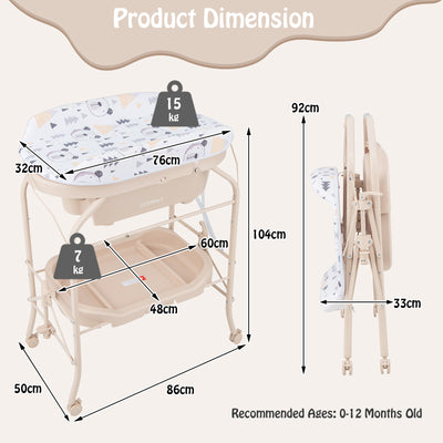 2-in-1 Baby Change Table with Bathtub and Folding Changing Station-Beige