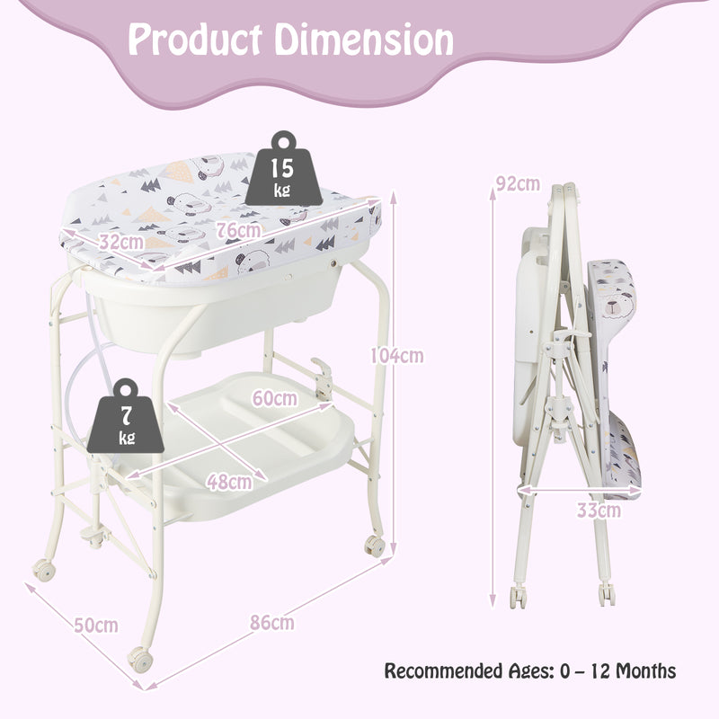 2-in-1 Baby Change Table with Bathtub and Folding Changing Station-White