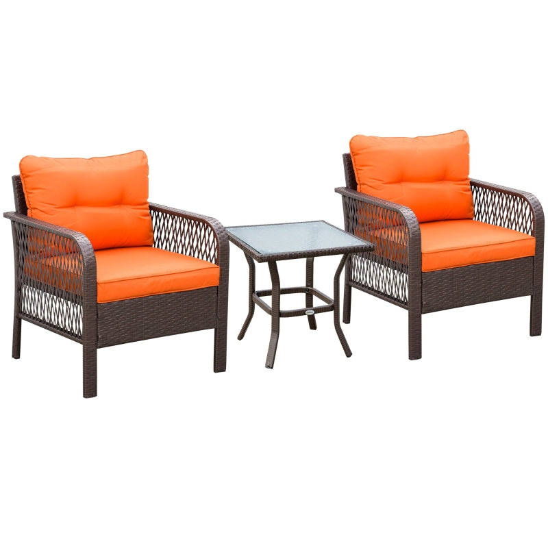 3 PCs Patio PE Rattan Bistro Set- Orange