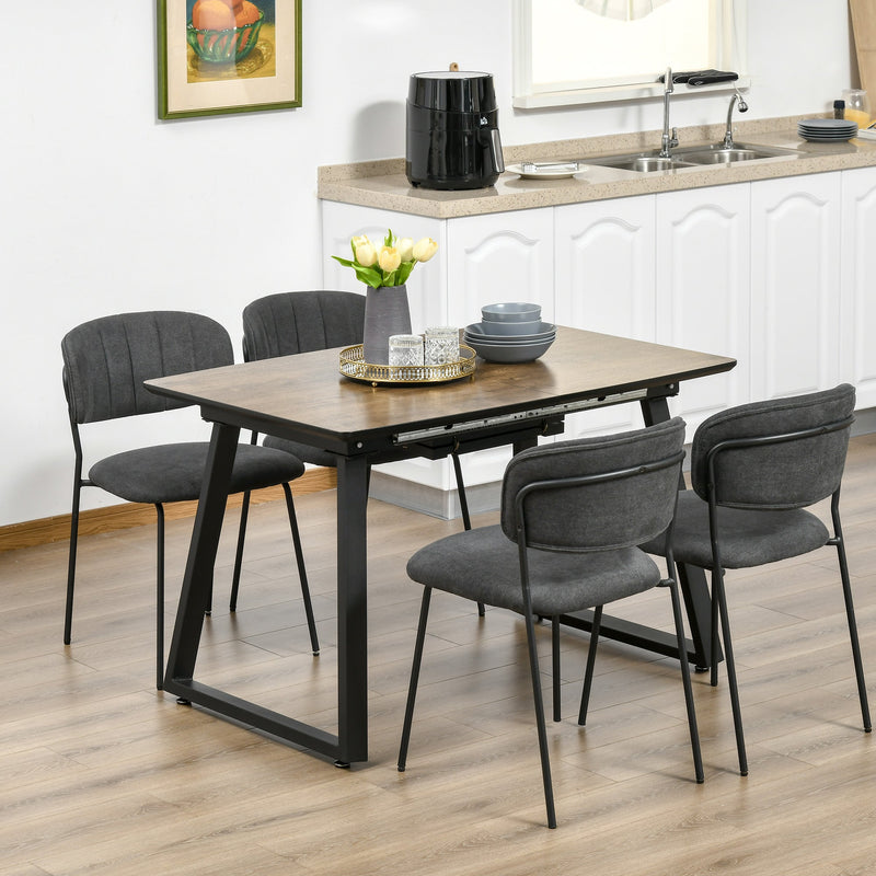 HOMCOM Extendable Dining Table Rectangular Wood Effect Tabletop for 4-6 People with Metal Frame & Hidden Leaves for Kitchen, Dining Room, Living Room