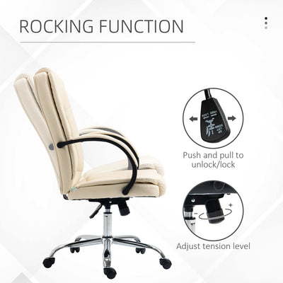 Vinsetto High Back Executive Office Chair, PU Leather Swivel Chair with Padded Armrests, Adjustable Height, Tilt Function, Beige