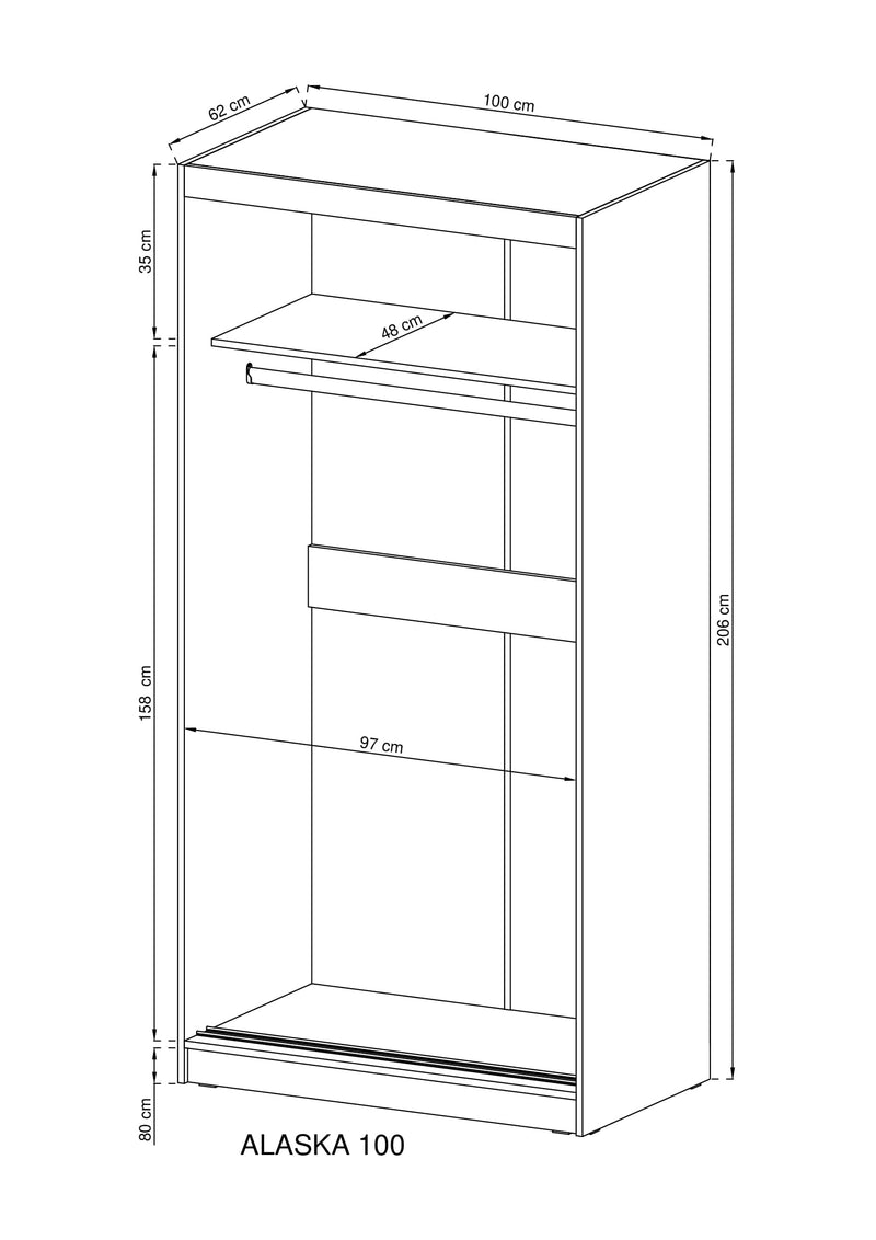 Alaska Sliding Door Wardrobe 100cm