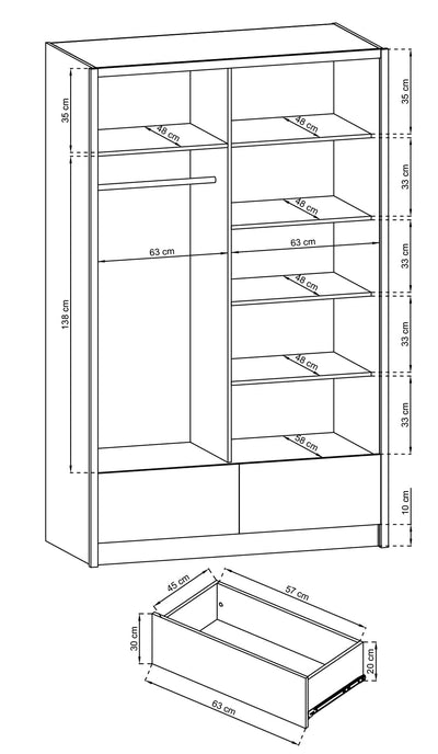 Armario con puertas correderas Aria II de 134 cm