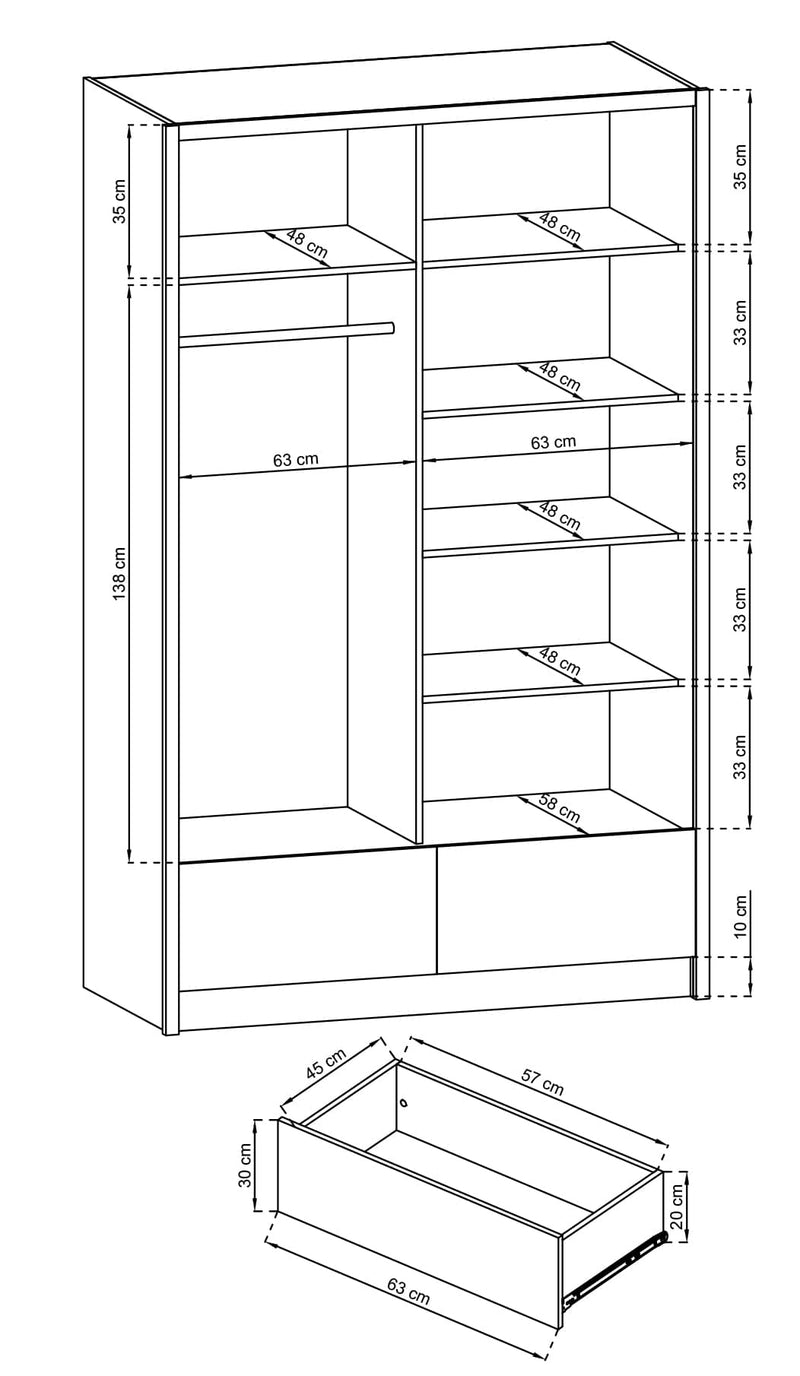 Armario con puertas correderas Aria II de 134 cm