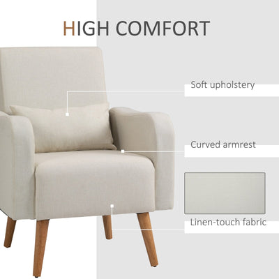 Accent Chair, Linen-Touch Armchair, Cream