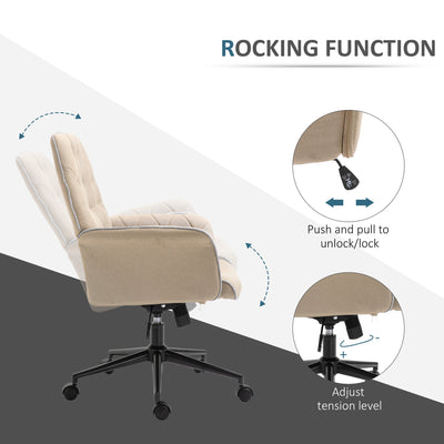 Tufted Ergonomic Desk Chair, Armrest & 360 degree Swivel Base-Beige