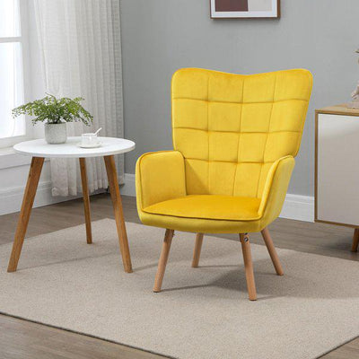 Accent Chair VelvetTufted Wingback Armchair Club With Wood Legs - Yellow