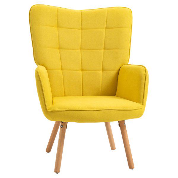 Accent Chair VelvetTufted Wingback Armchair Club With Wood Legs - Yellow