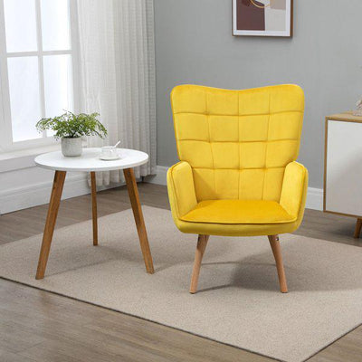 Accent Chair VelvetTufted Wingback Armchair Club With Wood Legs - Yellow