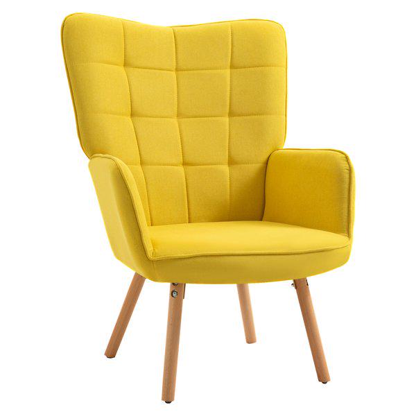 Accent Chair VelvetTufted Wingback Armchair Club With Wood Legs - Yellow