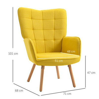 Accent Chair VelvetTufted Wingback Armchair Club With Wood Legs - Yellow