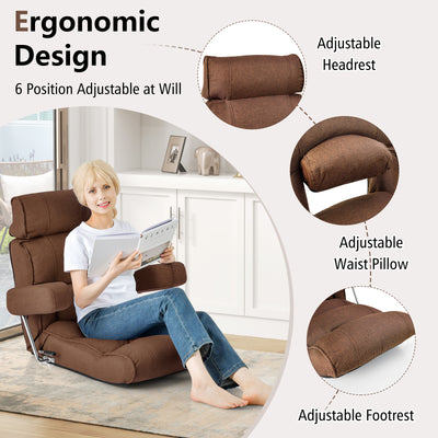 Sillón reclinable ergonómico con respaldo regulable sin escalonamientos, color marrón