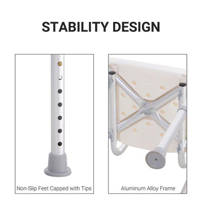 Adjustable Non-Slip Shower And Bath Chair, 55Wx50.6Dx67.5-85.5H Cm - Cream White