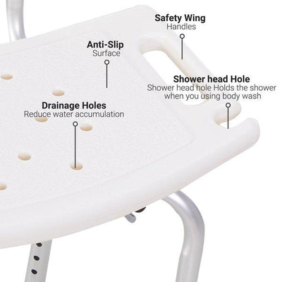 Adjustable Non-Slip Shower And Bath Chair, 55Wx50.6Dx67.5-85.5H Cm - Cream White