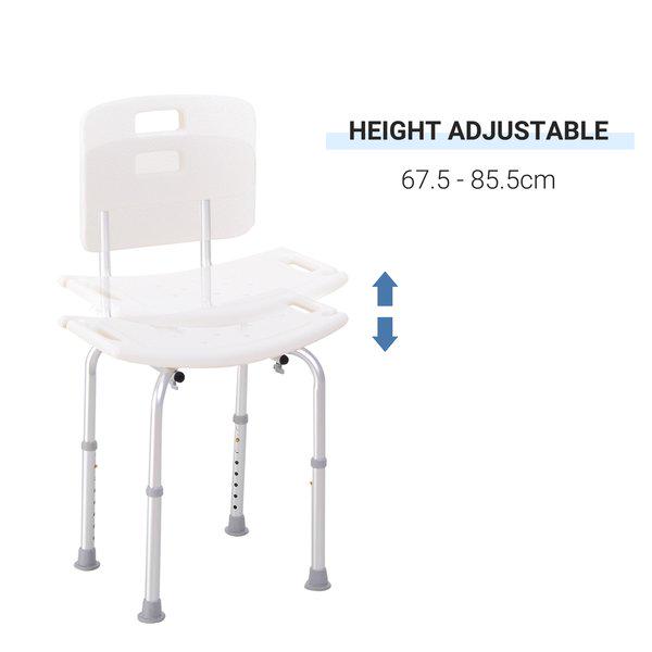 Adjustable Non-Slip Shower And Bath Chair, 55Wx50.6Dx67.5-85.5H Cm - Cream White