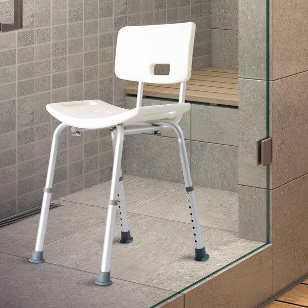 Adjustable Non-Slip Shower And Bath Chair, 55Wx50.6Dx67.5-85.5H Cm - Cream White