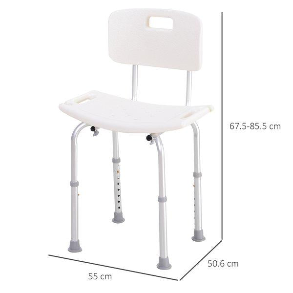 Adjustable Non-Slip Shower And Bath Chair, 55Wx50.6Dx67.5-85.5H Cm - Cream White